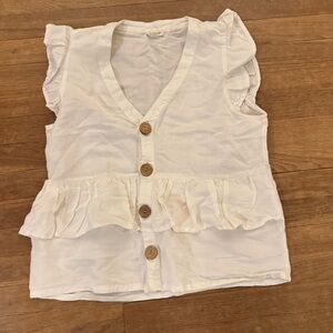 Jennifer & Grace linen blend wood button ruffle sleeve peplum blouse size S
 b65